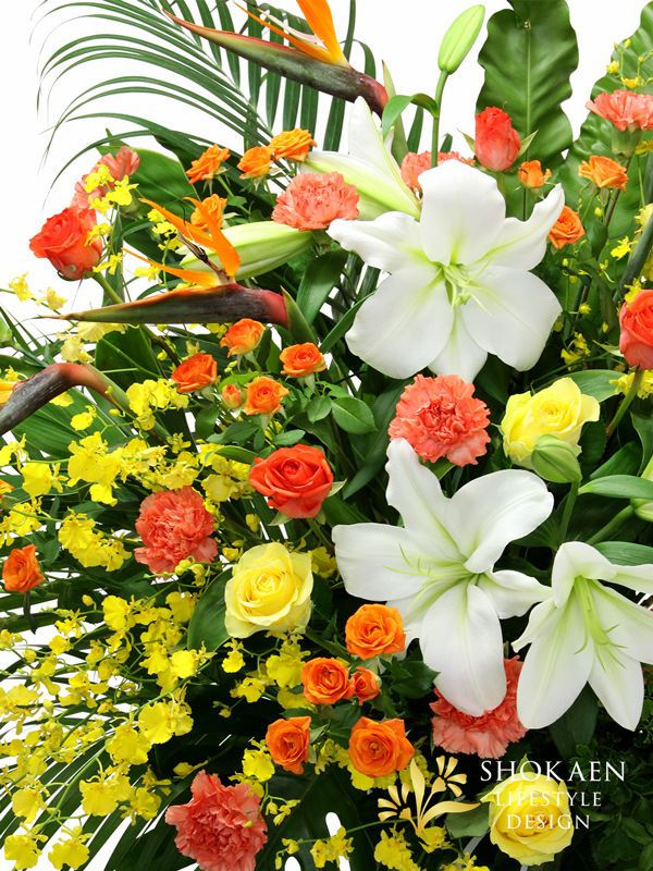 EC03059-4花キューピット依頼スタンド花イエローオレンジ系1段