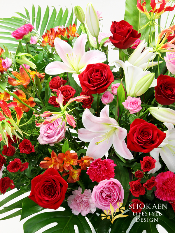 EC03060-4【花キューピット依頼スタンド花0002】ピンク・レッド系１段