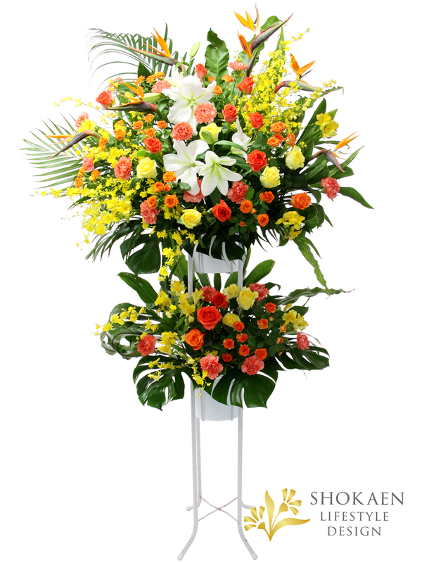 EC03057-1【花キューピット依頼スタンド花0004】イエローオレンジ系２段