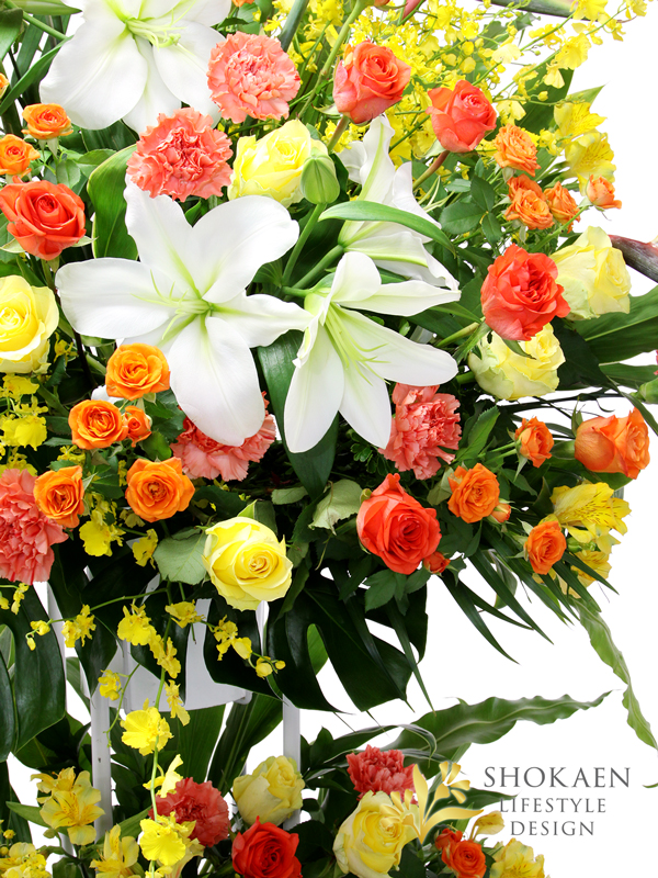 EC03057-4【花キューピット依頼スタンド花0004】イエローオレンジ系２段