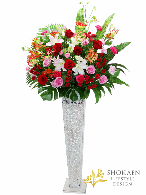 【スタンド花0062】御祝いスタンド花（アイアン型）1段（Mix）