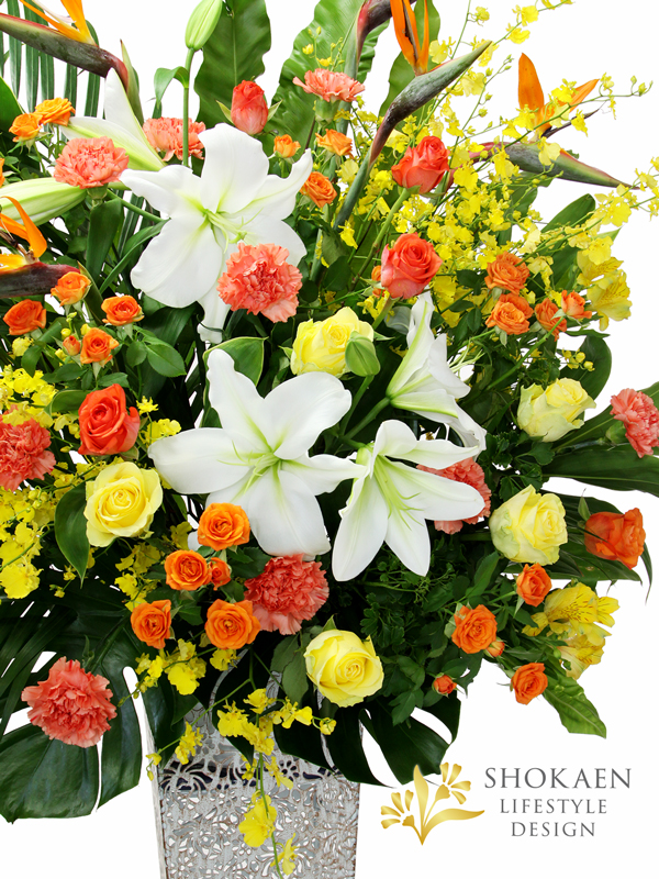 【スタンド花0063】御祝いスタンド花（アイアン型）1段（Y/OR）