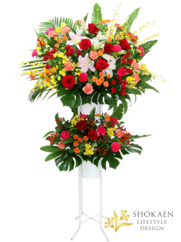 EC03069-1【花キューピット依頼スタンド花0006】カラフルミックス系２段