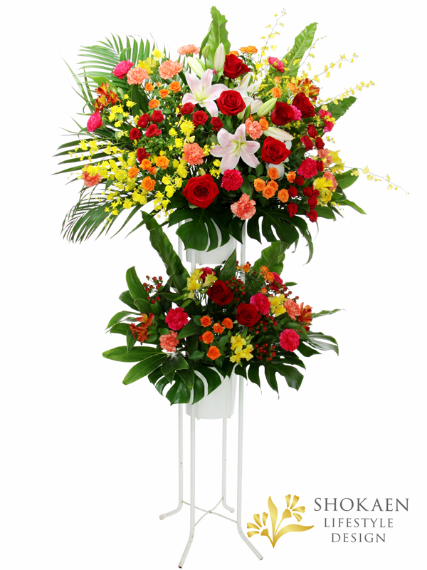 EC03069-3【花キューピット依頼スタンド花0006】カラフルミックス系２段