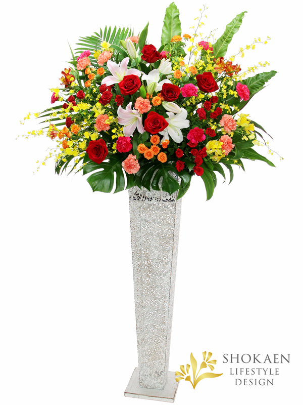 【スタンド花0064】御祝いスタンド花（アイアン型）1段（Mix）