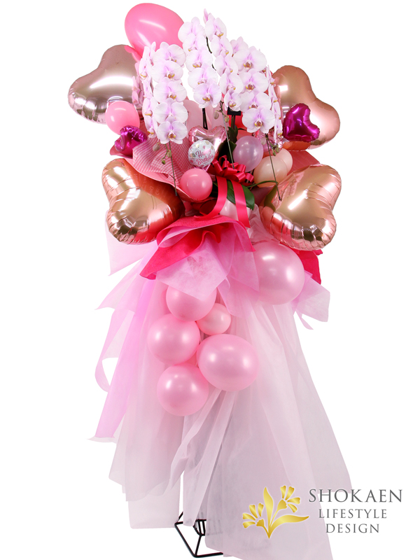 【胡蝶蘭バルーンスタンド花0001】ピンク3本立（BST-PHA03P-001）2