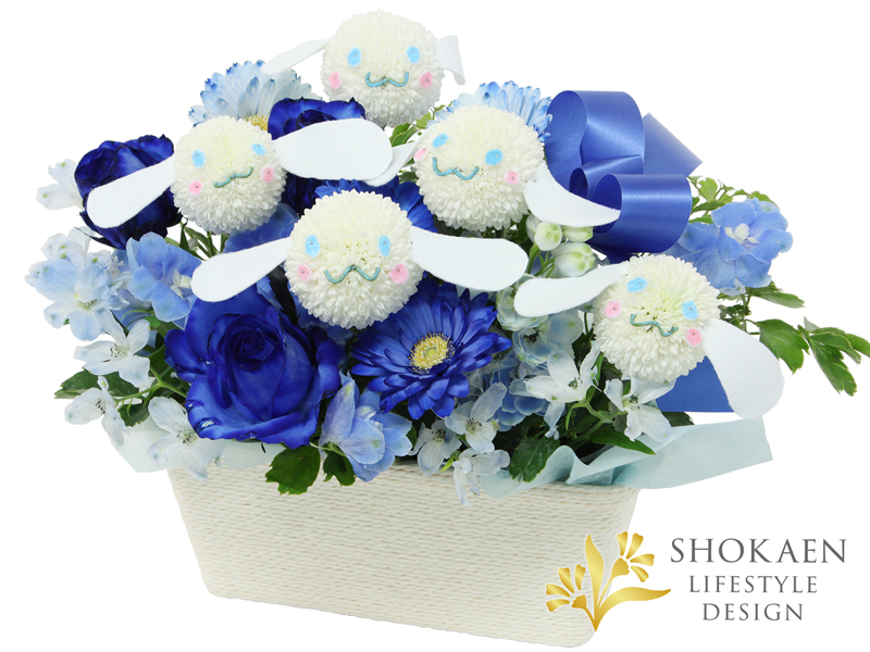 花畑であそぶ♪子犬たちのアレンジメント（W/BL）1