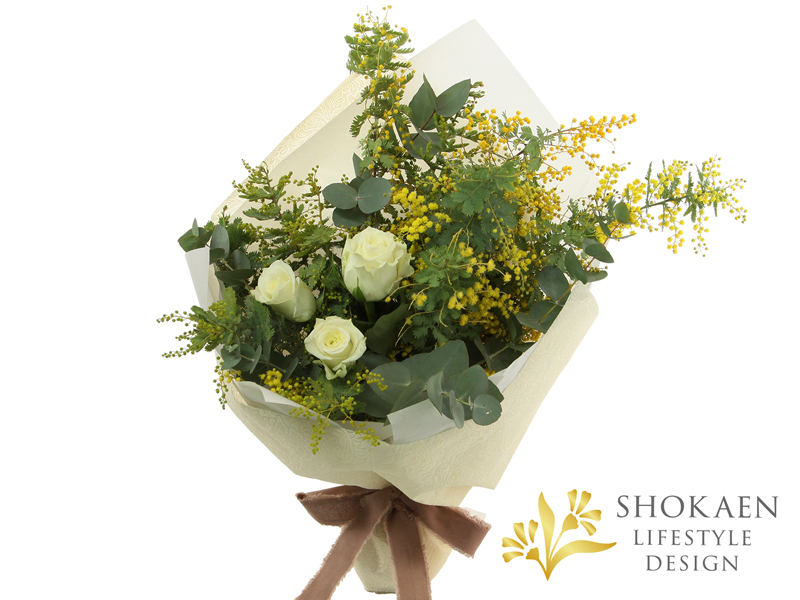 【花束0153】ミモザ・ブラン(W)ー 春の光と静けさー-1