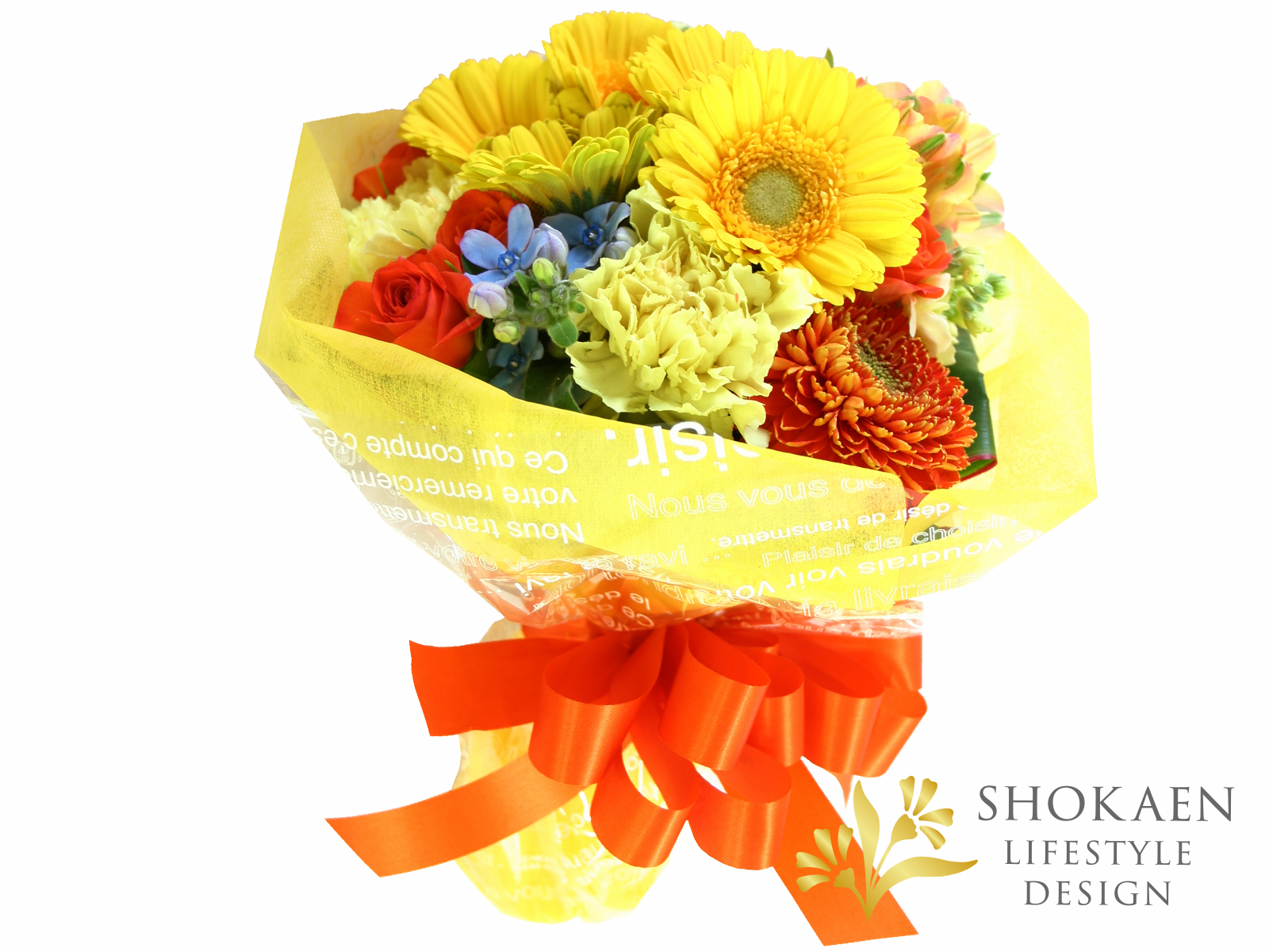 【花束】季節の花のショートブーケ（Y/OR）商品画像01