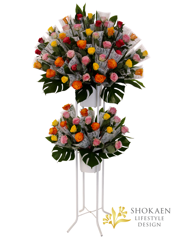 EC02953-1一輪巻きスタンド花イエローピンク