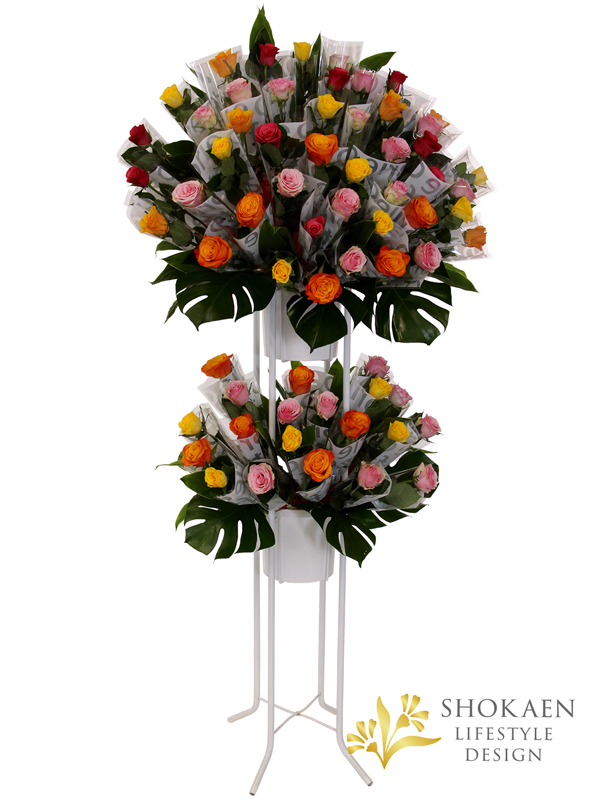 EC02953-3一輪巻きスタンド花イエローピンク